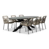 Stockholm/Seville zand dining tuinset | 6 personen | betonlook + touw | 240cm ovaal