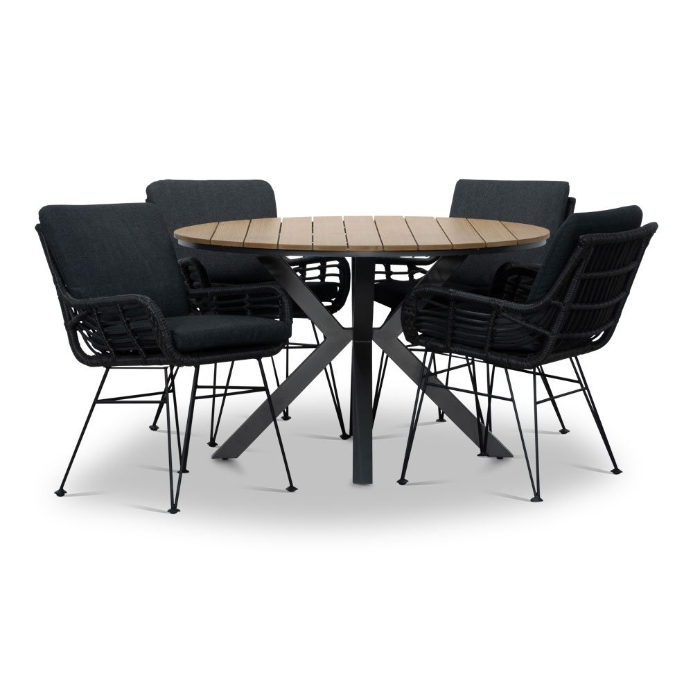Cervo/Carlos Charcoal dining tuinset | 4 personen | polywood + wicker | 120cm