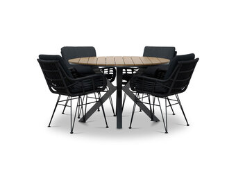 Cervo/Carlos Charcoal dining tuinset | 4 personen | polywood + wicker | 120cm