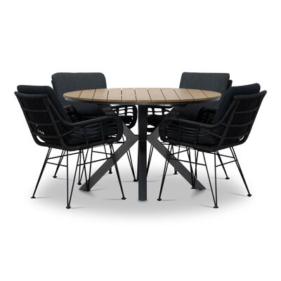 Cervo/Carlos Charcoal dining tuinset | 4 personen | polywood + wicker | 120cm