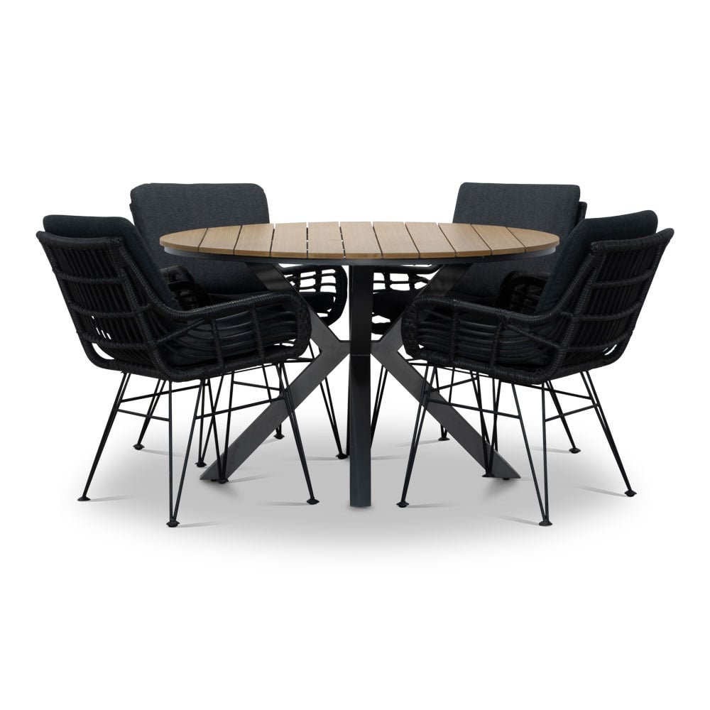 Cervo/Carlos Charcoal dining tuinset | 4 personen | polywood + wicker | 120cm
