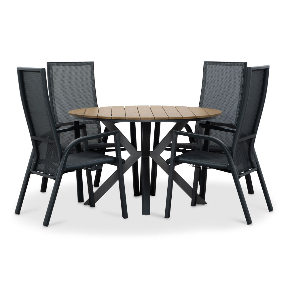 Cervo Natural/Mojito Negro dining tuinset | 4 personen | polywood + textileen | 120cm rond