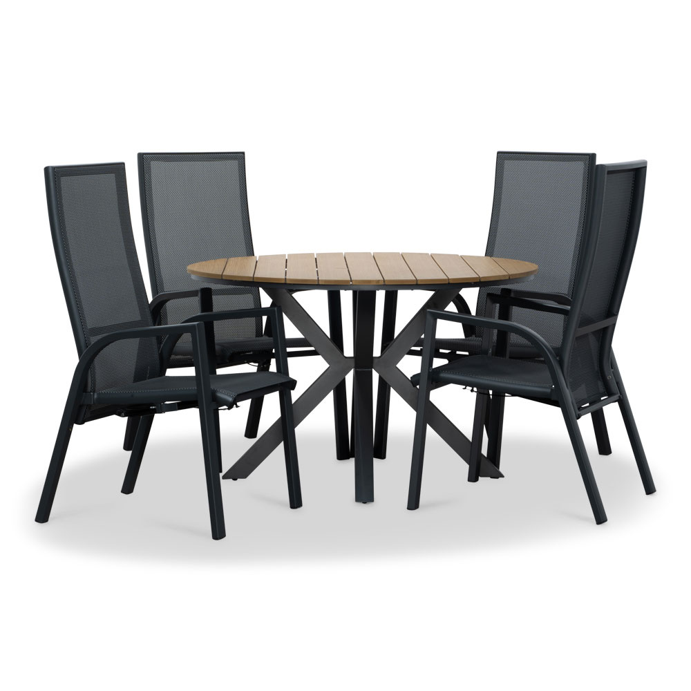 Cervo Natural/Mojito Negro dining tuinset | 4 personen | polywood + textileen | 120cm rond