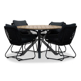 Cervo/Portofino zwart dining tuinset | 4 personen | polywood + touw | 120cm