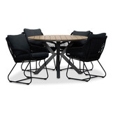 Cervo/Portofino zwart dining tuinset | 4 personen | polywood + touw | 120cm