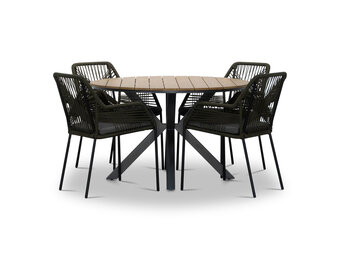 Cervo Natural/Seville olijfgroen dining tuinset | 4 personen | polywood + touw | 120cm rond