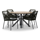 Cervo Natural/Seville olijfgroen dining tuinset | 4 personen | polywood + touw | 120cm rond
