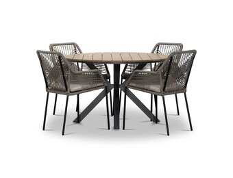 Cervo/Seville zand dining tuinset | 4 personen | polywood+ touw | 120cm