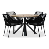 Cervo/Seville zwart dining tuinset | 4 personen | polywood | 120cm rond