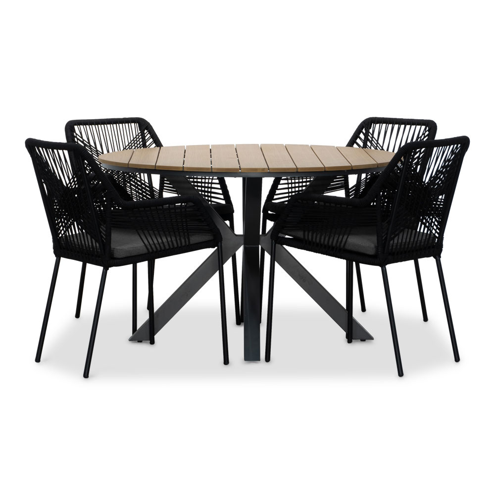 Cervo/Seville zwart dining tuinset | 4 personen | polywood | 120cm rond