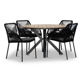 Cervo/Seville zwart dining tuinset | 4 personen | polywood | 120cm rond
