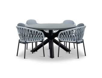 Meran/Bari wit dining tuinset | 4 personen | betonlook + touw | 135cm rond