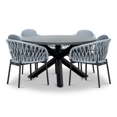 Meran/Bari wit dining tuinset | 4 personen | betonlook + touw | 135cm rond