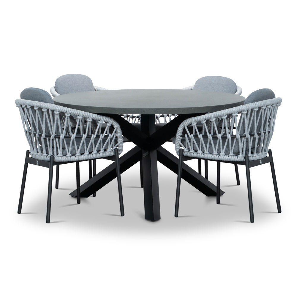 Meran/Bari wit dining tuinset | 4 personen | betonlook + touw | 135cm rond
