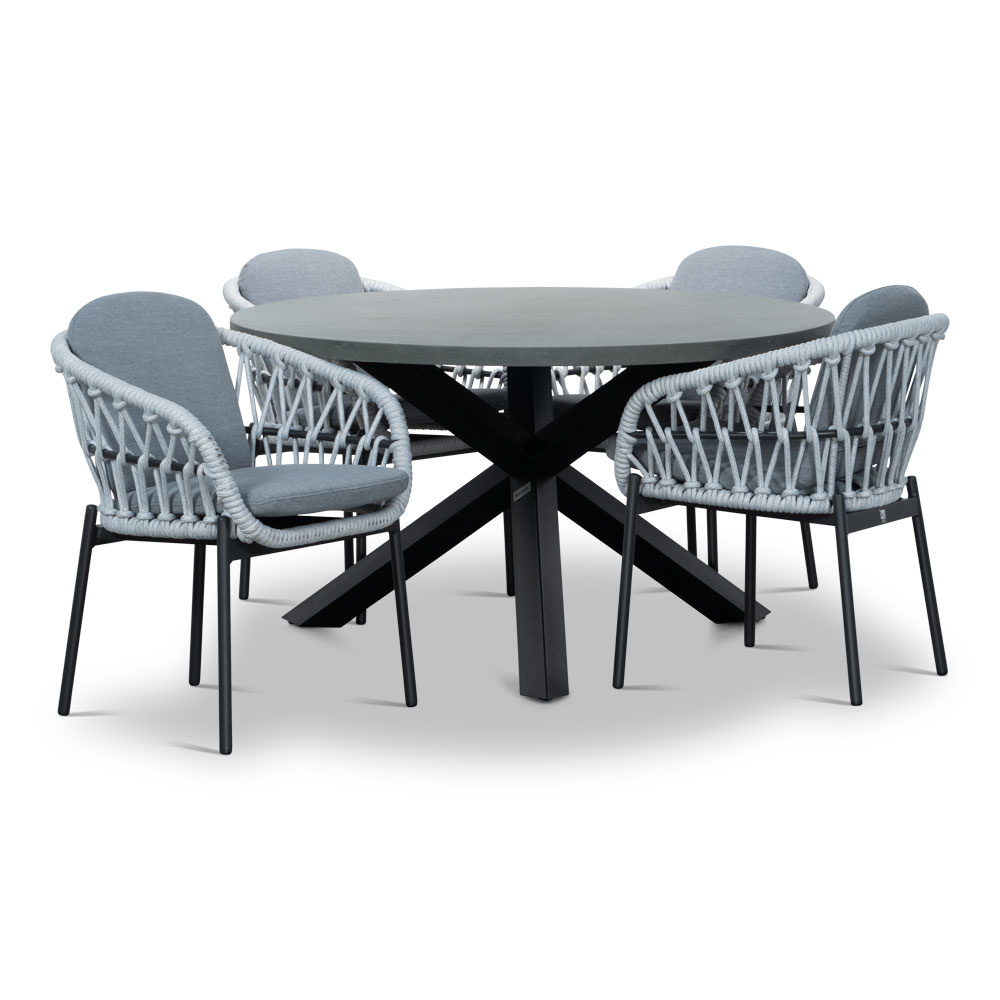 Meran/Bari wit dining tuinset | 4 personen | betonlook + touw | 135cm rond