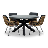 Meran/Carlos Antraciet dining tuinset | 4 personen | betonlook + wicker | 135cm rond
