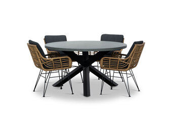 Meran/Carlos Antraciet dining tuinset | 4 personen | betonlook + wicker | 135cm rond