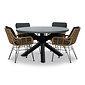 BUITEN living Meran/Carlos Antraciet dining tuinset | 4 personen | betonlook + wicker | 135cm rond
