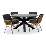Meran/Carlos Antraciet dining tuinset | 4 personen | betonlook + wicker | 135cm rond