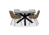 Meran/Carlos taupe dining tuinset | 4 personen | betonlook + wicker | 135cm rond