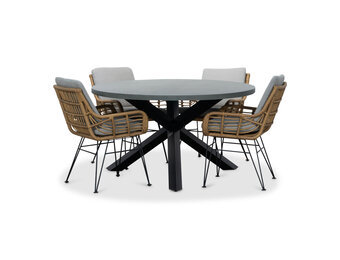 Meran/Carlos taupe dining tuinset | 4 personen | betonlook + wicker | 135cm rond