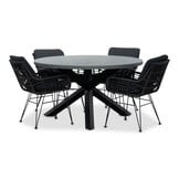 Meran/Carlos Charcoal dining tuinset | 4 personen | betonlook + wicker | 135cm rond
