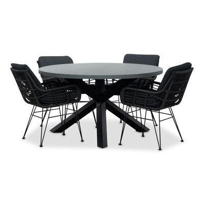 Meran/Carlos Charcoal dining tuinset | 4 personen | betonlook + wicker | 135cm rond