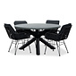 BUITEN living Meran/Carlos Charcoal dining tuinset | 4 personen | betonlook + wicker | 135cm rond