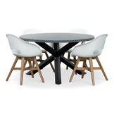 Meran/Karlstad wit dining tuinset | 4 personen | betonlook + kunststof | 135cm rond