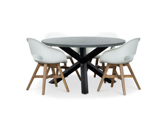 Meran/Karlstad wit dining tuinset | 4 personen | betonlook + kunststof | 135cm rond