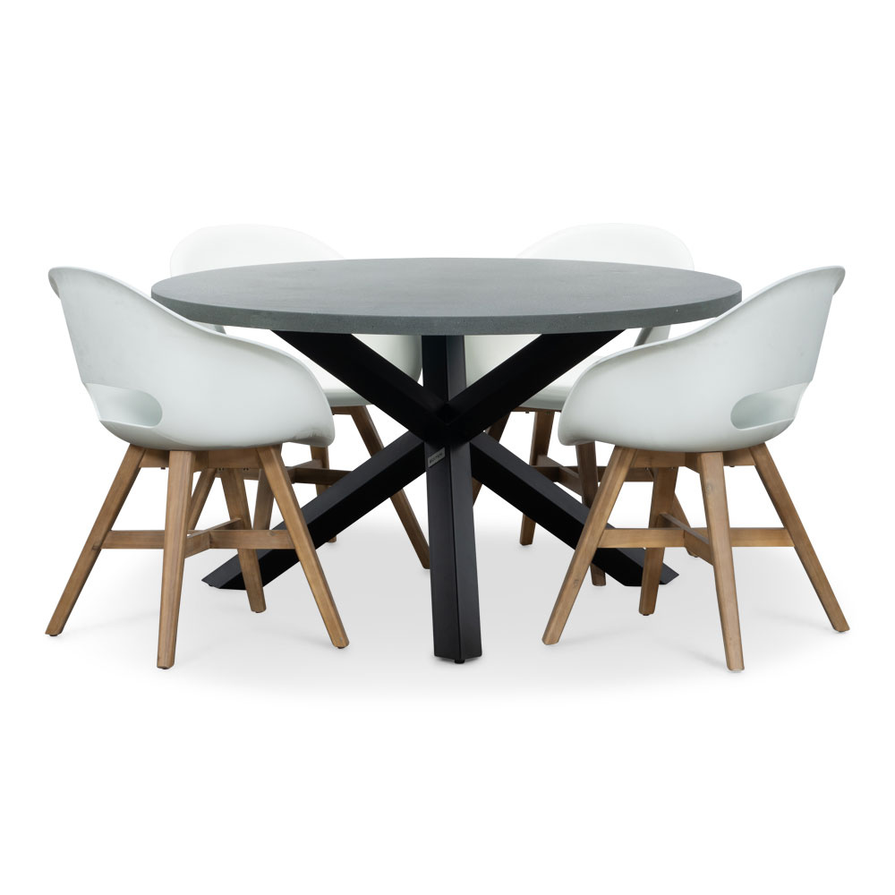 Meran/Karlstad wit dining tuinset | 4 personen | betonlook + kunststof | 135cm rond