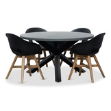 Meran/Karlstad zwart dining tuinset | 4 personen | betonlook + kunststof | 135cm rond