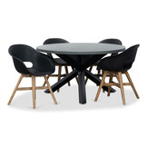 Meran/Karlstad zwart dining tuinset | 4 personen | betonlook + kunststof | 135cm rond