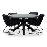 Meran/Portofino zwart dining tuinset | 4 personen | betonlook + touw | 135cm rond
