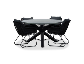 Meran/Portofino zwart dining tuinset | 4 personen | betonlook + touw | 135cm rond