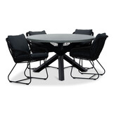 Meran/Portofino zwart dining tuinset | 4 personen | betonlook + touw | 135cm rond