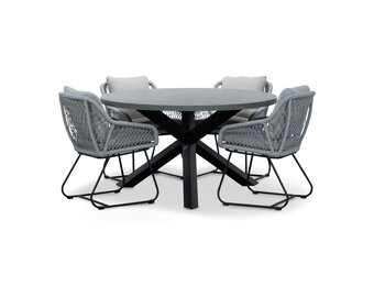 Meran/Portofino grijs dining tuinset | 4 personen | betonlook + touw | 135cm rond