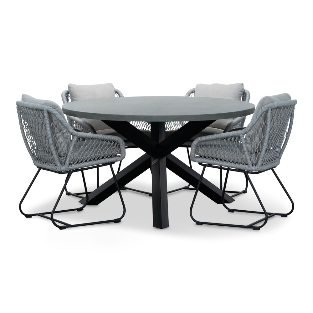 Meran/Portofino grijs dining tuinset | 4 personen | betonlook + touw | 135cm rond