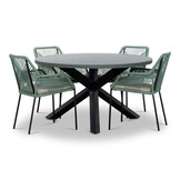 Meran/Seville mint dining tuinset | 4 personen | betonlook + touw | 135cm rond