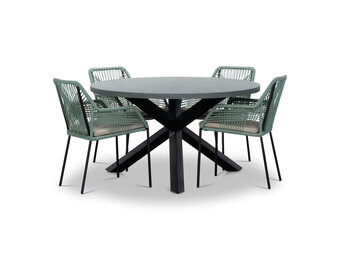 Meran/Seville mint dining tuinset | 4 personen | betonlook + touw | 135cm rond