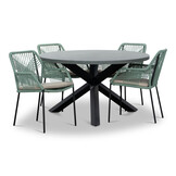 Meran/Seville mint dining tuinset | 4 personen | betonlook + touw | 135cm rond
