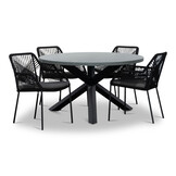 Meran/Seville zwart dining tuinset | 4 personen | betonlook + touw | 135cm rond