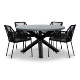Meran/Seville zwart dining tuinset | 4 personen | betonlook + touw | 135cm rond