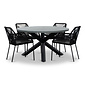 BUITEN living Meran/Seville zwart dining tuinset | 4 personen | betonlook + touw | 135cm rond