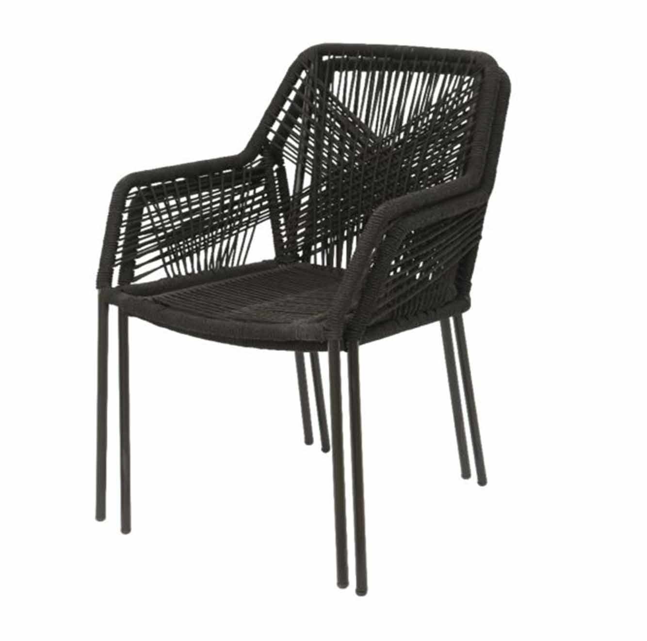 Meran/Seville zwart dining tuinset | 4 personen | betonlook + touw | 135cm rond