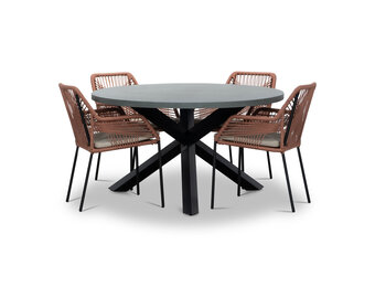 Meran/Seville terra dining tuinset | 4 personen | betonlook + touw | 135cm rond