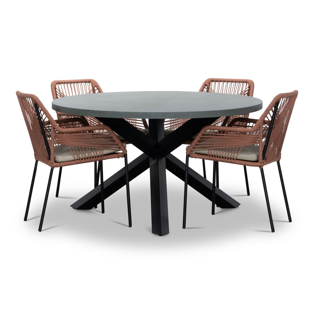 Meran/Seville terra dining tuinset | 4 personen | betonlook + touw | 135cm rond afbeelding