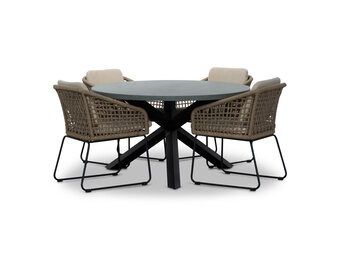 Meran/Tulum Sahara Dust dining tuinset | 4 personen | betonlook + touw | 135cm rond