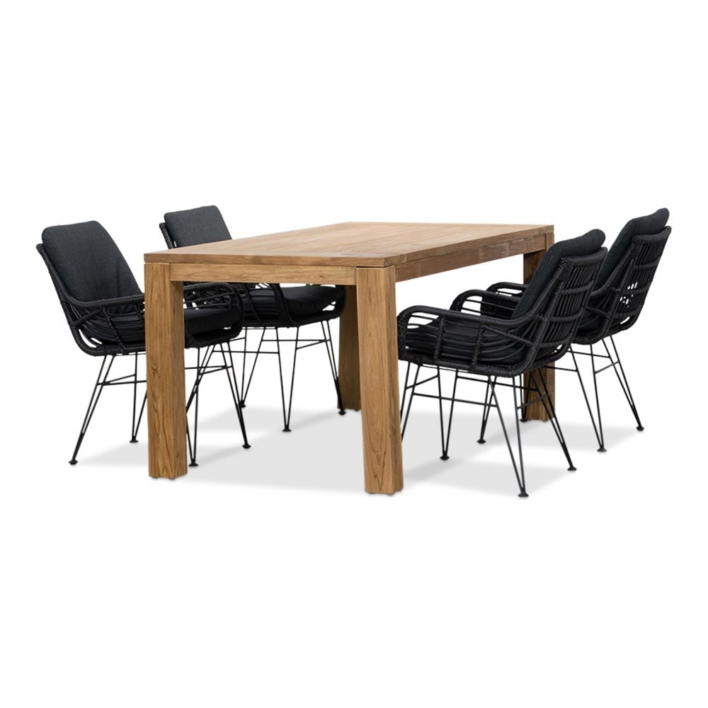 Victoria/Carlos Charcoal dining tuinset | 4 personen | teakhout + wicker | 180cm