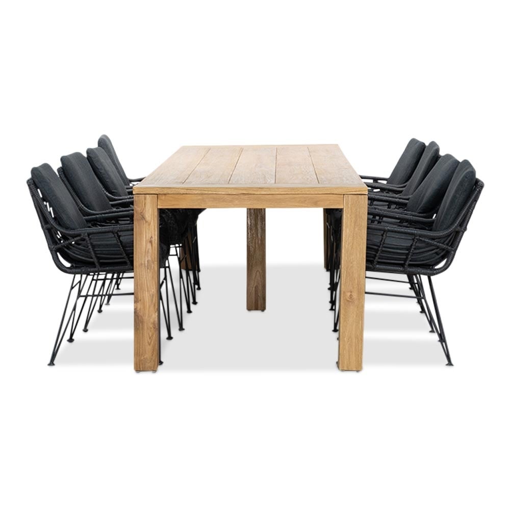 Victoria/Carlos Charcoal dining tuinset | 8 personen | teakhout + wicker | 300cm